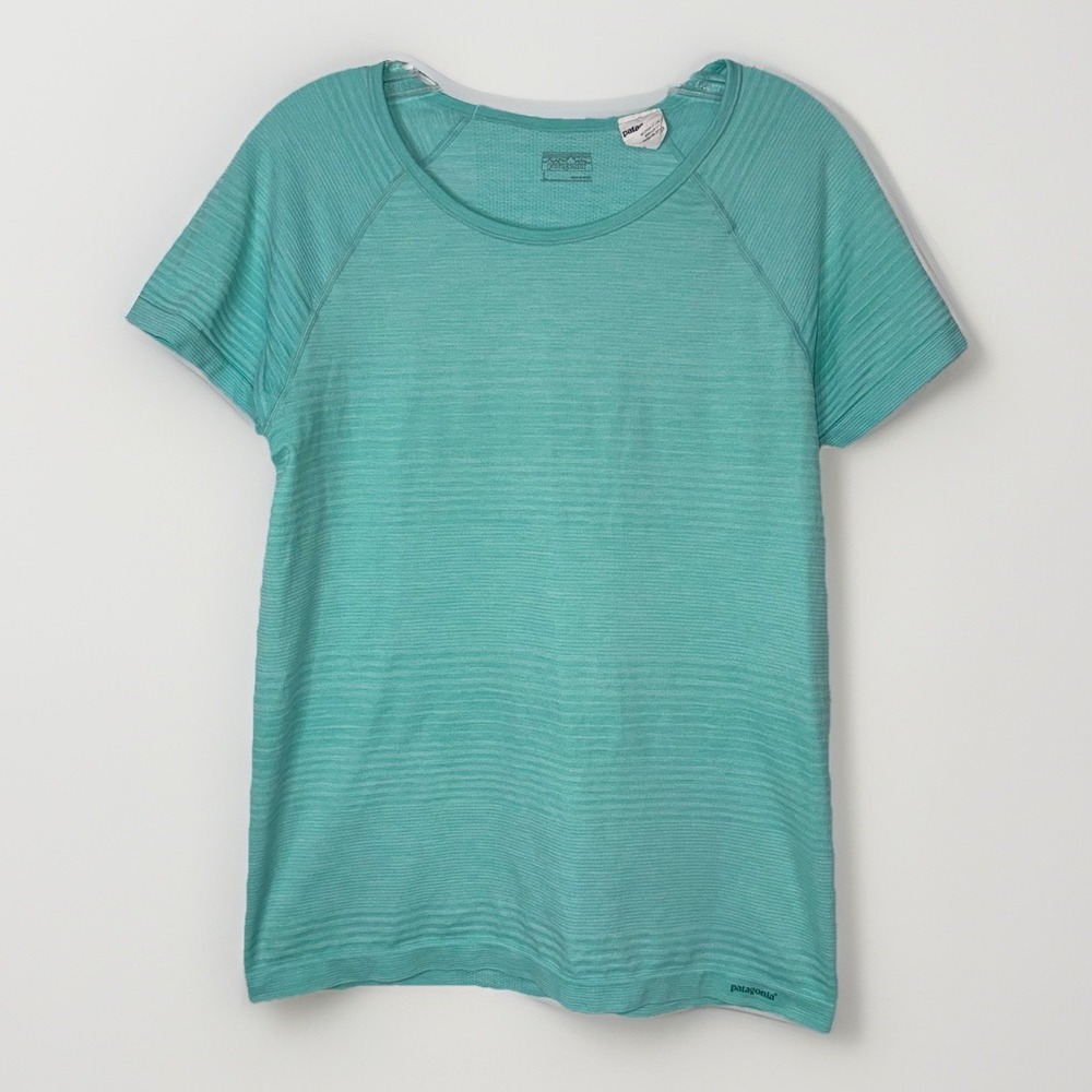 Patagonia Womens Medium Gatewood Top Aqua Teal Stretch Outdoor Performance Tee